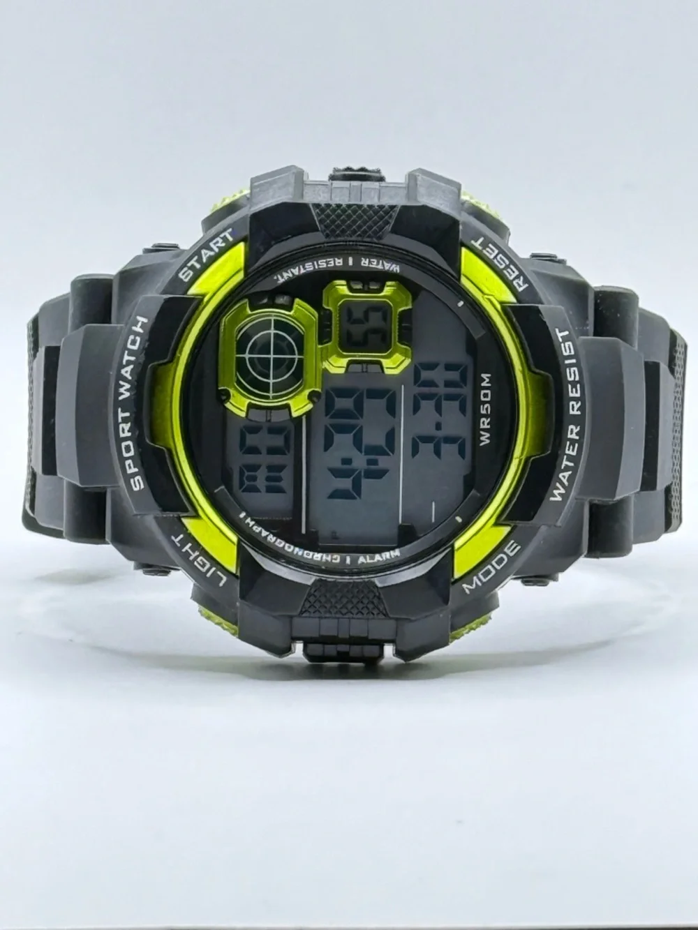 George Men's Digital Sport Wristwatch Plastic Strap Black Yellow Bezel Beautiful